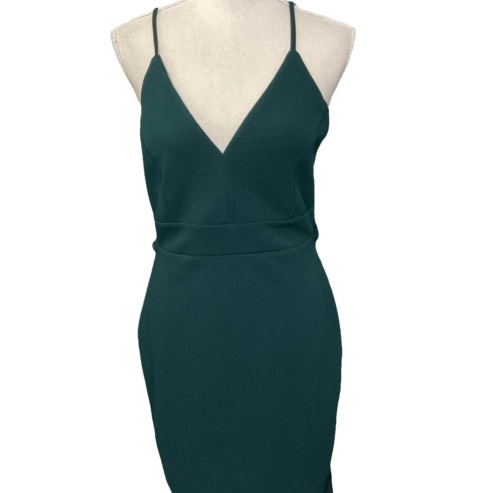 Iris Emerald Green Halter Dress Lace Zip Back V Neck Spaghetti Strap Size Large